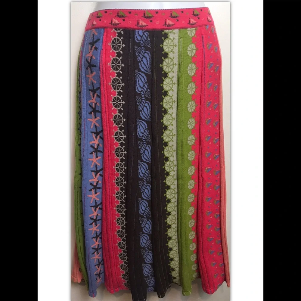 IVKO Anthropologie Sweater Skirt Pleated Serbia Sea Motif Pencil Midi